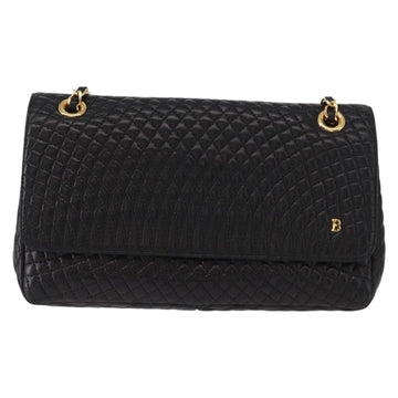 BALLY Quilted Chain Shoulder Bag Leather Black Gold Auth 154582 - 0