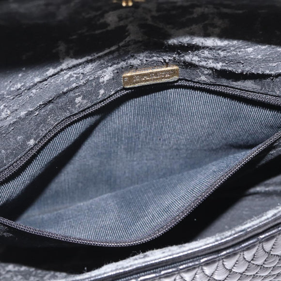 BALLY Quilted Chain Shoulder Bag Leather Black Gold Auth 154582