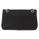 BALLY Quilted Chain Shoulder Bag Leather Black Gold Auth 154582-3