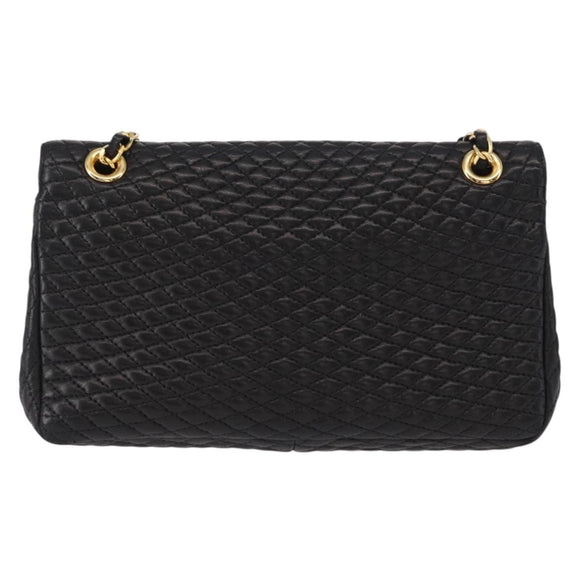 BALLY Quilted Chain Shoulder Bag Leather Black Gold Auth 154582