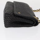 BALLY Quilted Chain Shoulder Bag Leather Black Gold Auth 154582-4