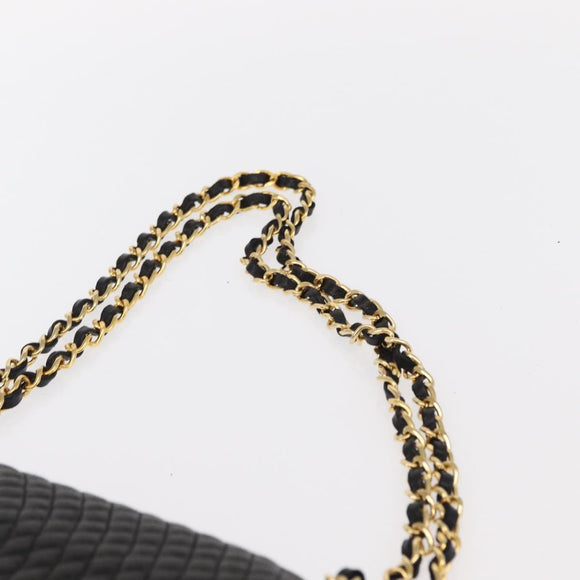 BALLY Quilted Chain Shoulder Bag Leather Black Gold Auth 154582