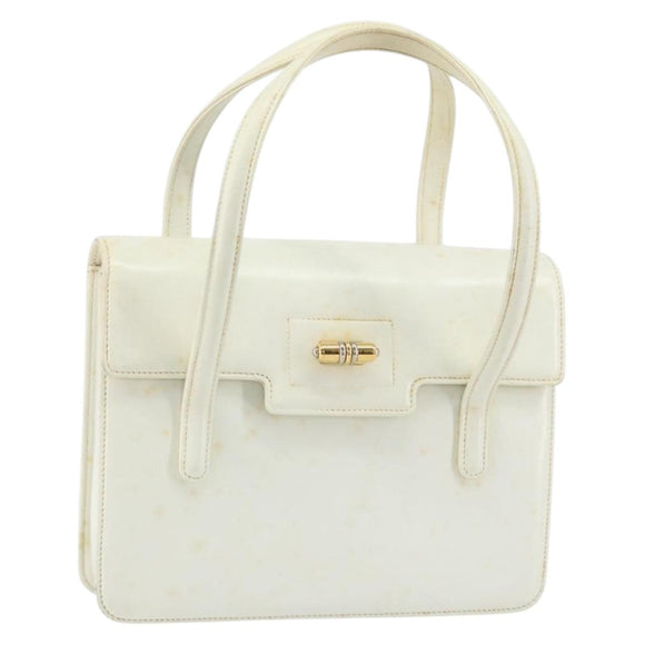 GUCCI Hand Bag Leather White Gold Auth 154583