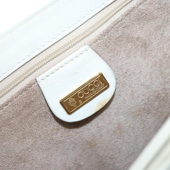 GUCCI Hand Bag Leather White Gold Auth 154583