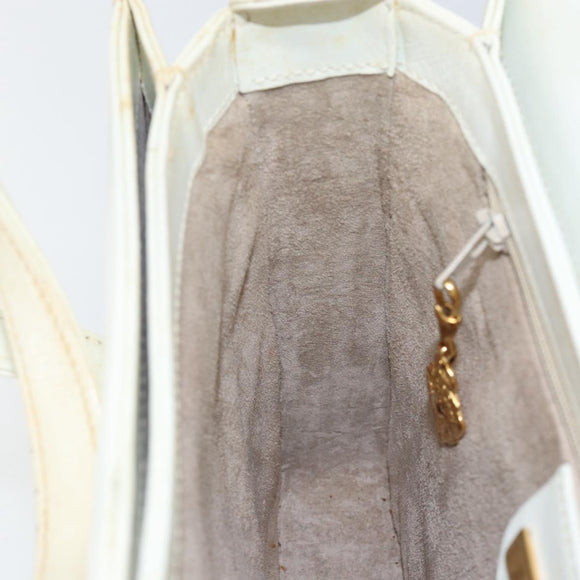 GUCCI Hand Bag Leather White Gold Auth 154583