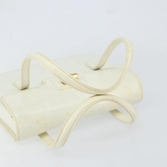 GUCCI Hand Bag Leather White Gold Auth 154583