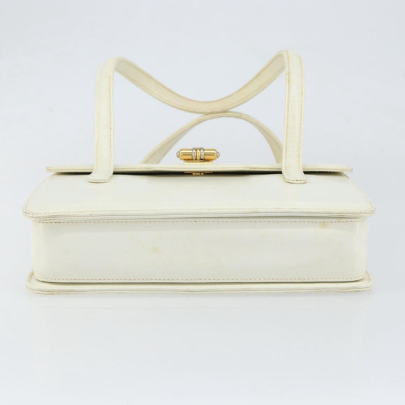 GUCCI Hand Bag Leather White Gold Auth 154583