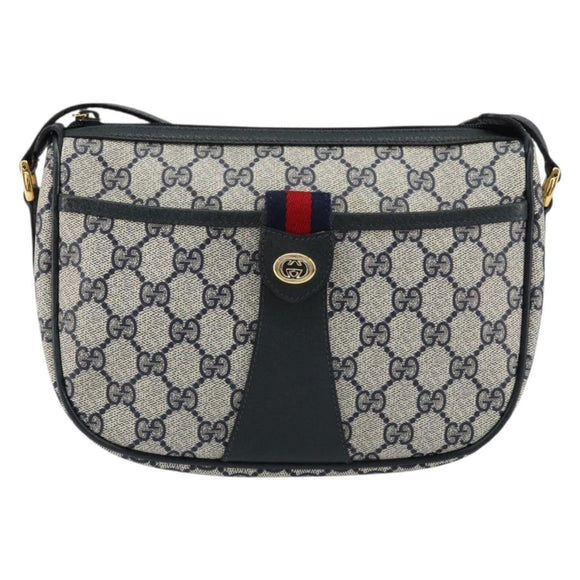 GUCCI GG Supreme Web Sherry Line Bag PVC Navy Gold 89 02 032 Auth 154586