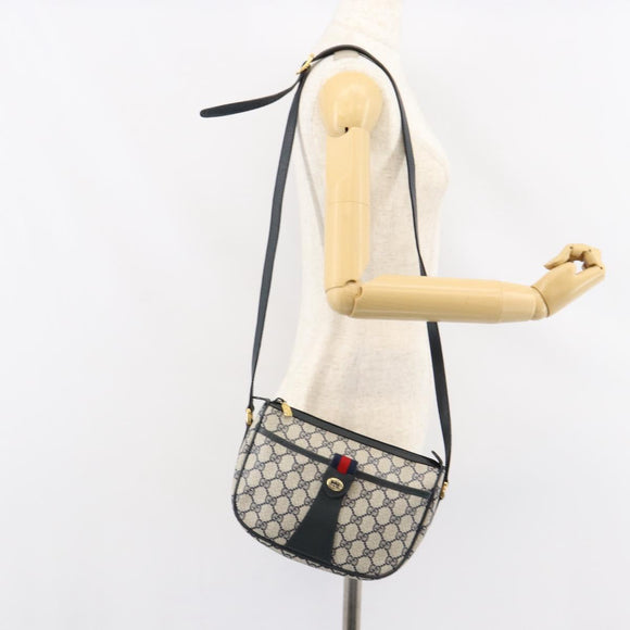 GUCCI GG Supreme Web Sherry Line Bag PVC Navy Gold 89 02 032 Auth 154586