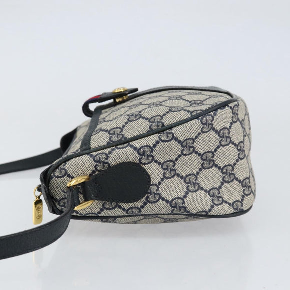 GUCCI GG Supreme Web Sherry Line Bag PVC Navy Gold 89 02 032 Auth 154586