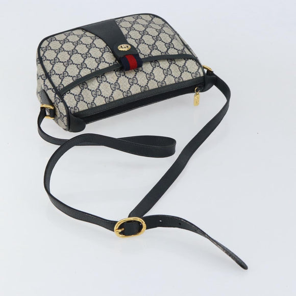 GUCCI GG Supreme Web Sherry Line Bag PVC Navy Gold 89 02 032 Auth 154586