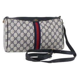 GUCCI GG Supreme Sherry Line Shoulder Bag PVC Navy Gold 010 378 Auth 154587