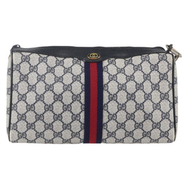 GUCCI GG Supreme Sherry Line Shoulder Bag PVC Navy Gold 010 378 Auth 154587 - 0