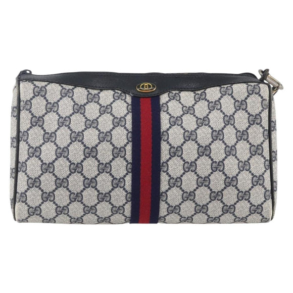 GUCCI GG Supreme Sherry Line Shoulder Bag PVC Navy Gold 010 378 Auth 154587