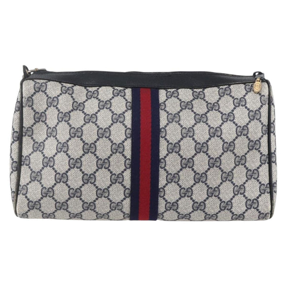 GUCCI GG Supreme Sherry Line Shoulder Bag PVC Navy Gold 010 378 Auth 154587