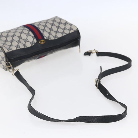 GUCCI GG Supreme Sherry Line Shoulder Bag PVC Navy Gold 010 378 Auth 154587