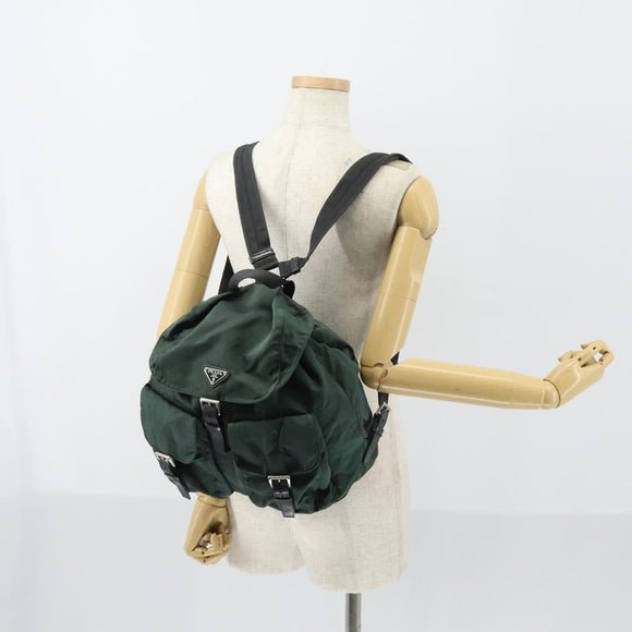 PRADA Backpack Nylon Green Silver Auth 154589