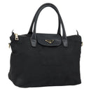PRADA Hand Bag Nylon Black Gold Auth 154590-1