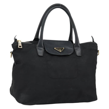 PRADA Hand Bag Nylon Black Gold Auth 154590
