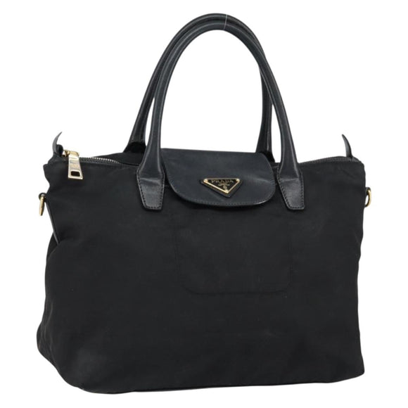 PRADA Hand Bag Nylon Black Gold Auth 154590