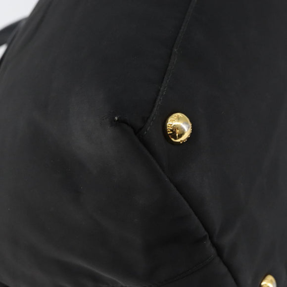 PRADA Hand Bag Nylon Black Gold Auth 154590