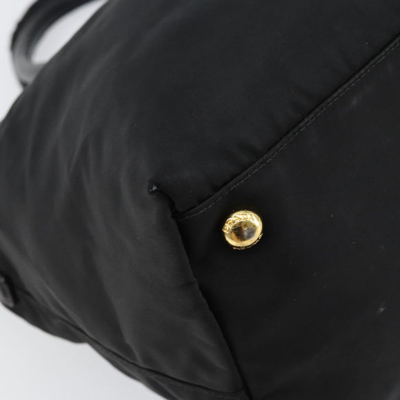 PRADA Hand Bag Nylon Black Gold Auth 154590