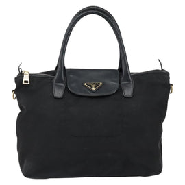 PRADA Hand Bag Nylon Black Gold Auth 154590 - 0