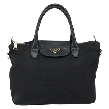 PRADA Hand Bag Nylon Black Gold Auth 154590 - 0
