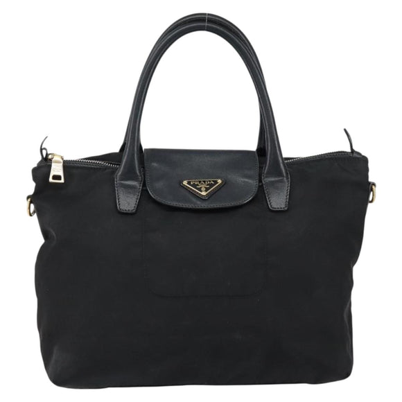 PRADA Hand Bag Nylon Black Gold Auth 154590