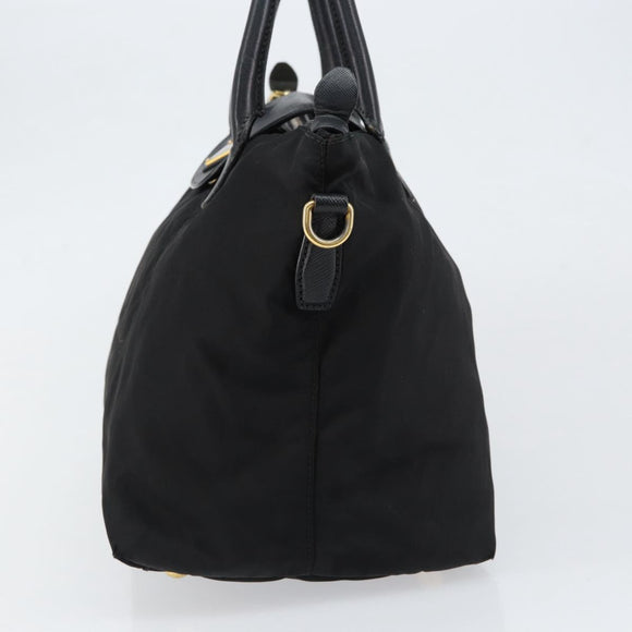 PRADA Hand Bag Nylon Black Gold Auth 154590