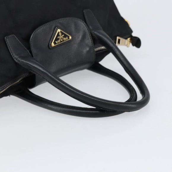 PRADA Hand Bag Nylon Black Gold Auth 154590