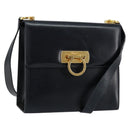 Salvatore Ferragamo Gancini Shoulder Bag Leather Navy Gold Auth 154591-1
