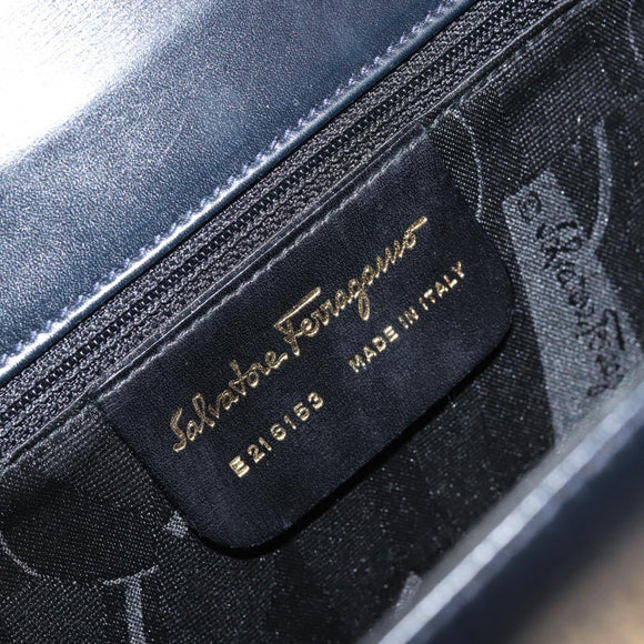 Salvatore Ferragamo Gancini Shoulder Bag Leather Navy Gold Auth 154591