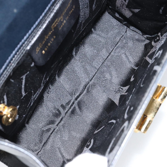 Salvatore Ferragamo Gancini Shoulder Bag Leather Navy Gold Auth 154591