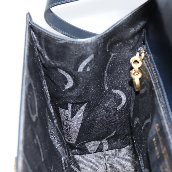 Salvatore Ferragamo Gancini Shoulder Bag Leather Navy Gold Auth 154591