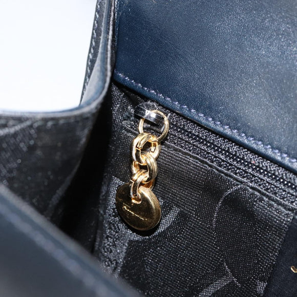 Salvatore Ferragamo Gancini Shoulder Bag Leather Navy Gold Auth 154591