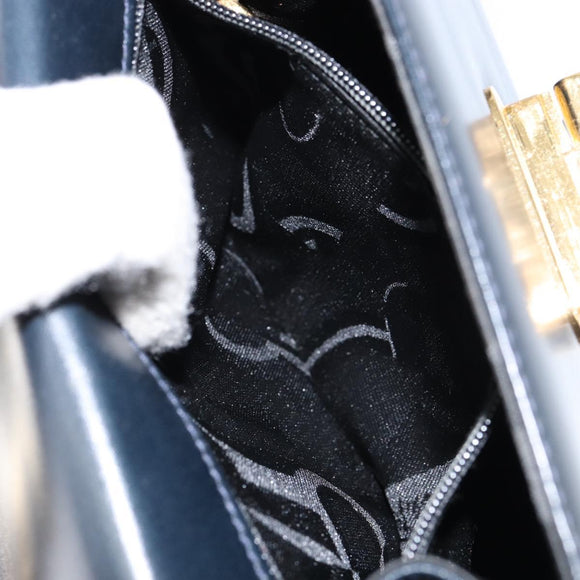 Salvatore Ferragamo Gancini Shoulder Bag Leather Navy Gold Auth 154591