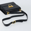 Salvatore Ferragamo Gancini Shoulder Bag Leather Navy Gold Auth 154591-7