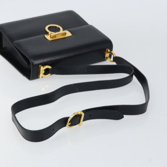 Salvatore Ferragamo Gancini Shoulder Bag Leather Navy Gold Auth 154591