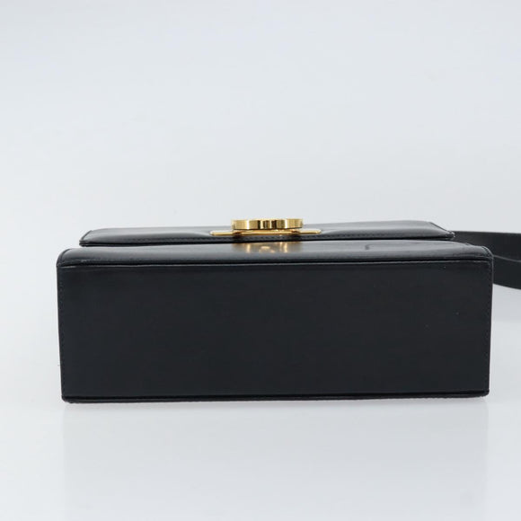 Salvatore Ferragamo Gancini Shoulder Bag Leather Navy Gold Auth 154591