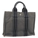 HERMES Fourre ToutPM Hand Bag Canvas Gray Silver Auth 154596-1