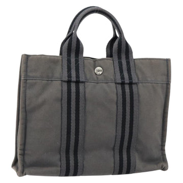HERMES Fourre ToutPM Hand Bag Canvas Gray Silver Auth 154596
