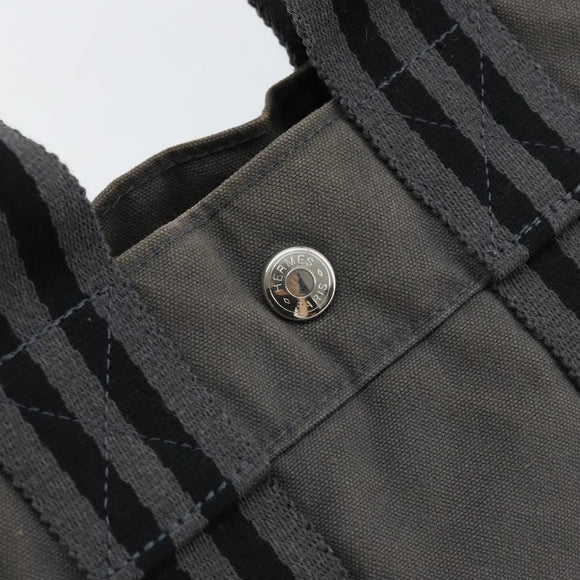 HERMES Fourre ToutPM Hand Bag Canvas Gray Silver Auth 154596