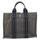 HERMES Fourre ToutPM Hand Bag Canvas Gray Silver Auth 154596-2