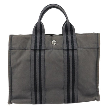 HERMES Fourre ToutPM Hand Bag Canvas Gray Silver Auth 154596 - 0