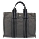 HERMES Fourre ToutPM Hand Bag Canvas Gray Silver Auth 154596-3