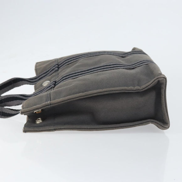 HERMES Fourre ToutPM Hand Bag Canvas Gray Silver Auth 154596