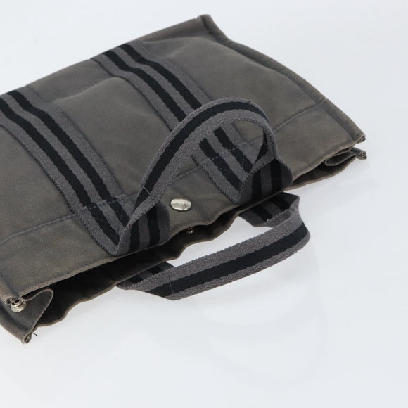 HERMES Fourre ToutPM Hand Bag Canvas Gray Silver Auth 154596