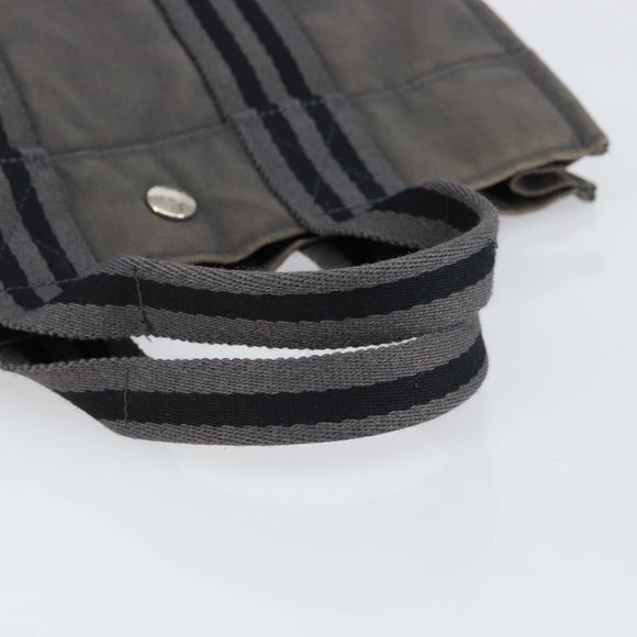 HERMES Fourre ToutPM Hand Bag Canvas Gray Silver Auth 154596