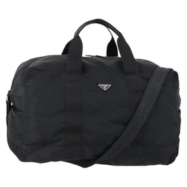 PRADA Boston Bag Nylon 2way Black Silver Auth 154610